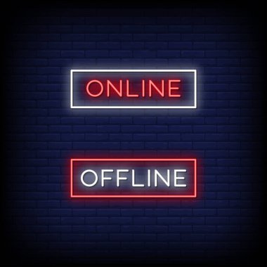 Çevrimiçi, çevrimdışı - neon işaretleri biçimi metni 
