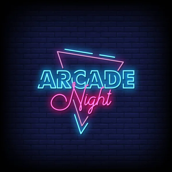 Arcade Nuit Néon Signe Texte Style — Image vectorielle