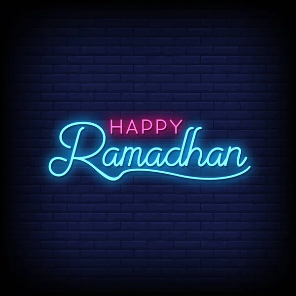 Happy Ramadhan Texto Estilo Signos Neón — Archivo Imágenes Vectoriales