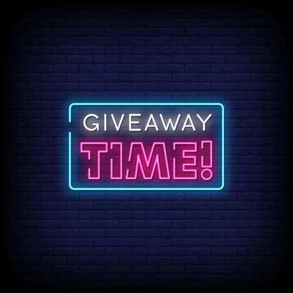 Giveaway Tid Neon Tecken Stil Text — Stock vektor