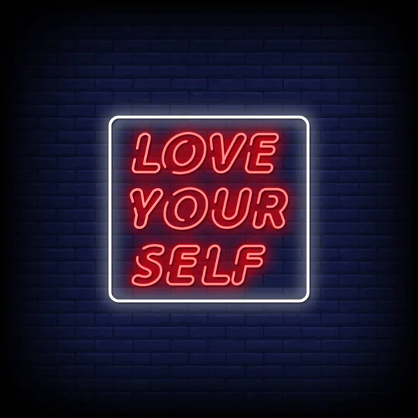 Love Yourself Neon Segni Stile Testo — Vettoriale Stock