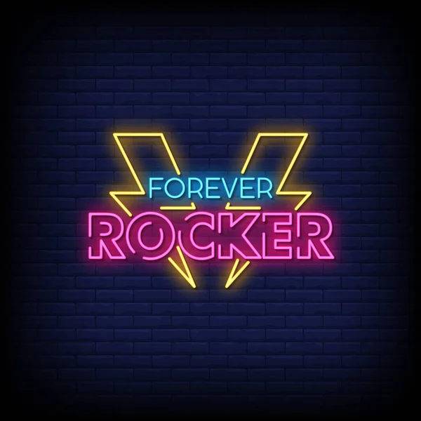 Forever Rocker Testo Stile Neon Signs — Vettoriale Stock