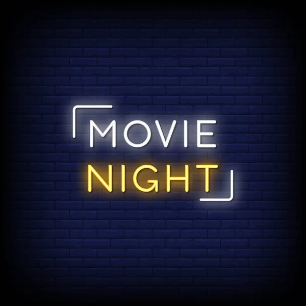 Noche Cine Neón Signos Estilo Texto — Vector de stock