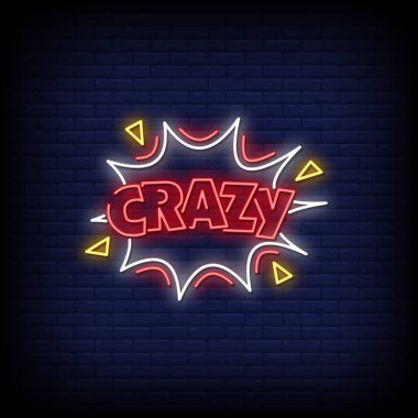 Çılgın, neon tarzı metin, vektör illüstrasyonu