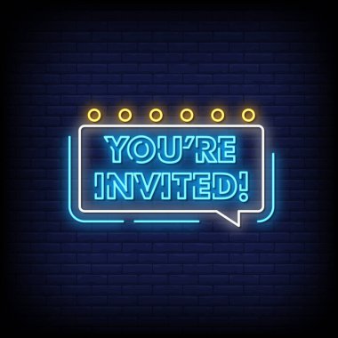 Davetlisiniz, neon tarzı metin, vektör illüstrasyonu