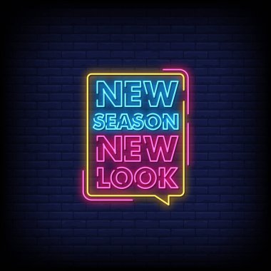 Yeni Sezon, Yeni Görünüm, neon tarzı metin, vektör illüstrasyonu