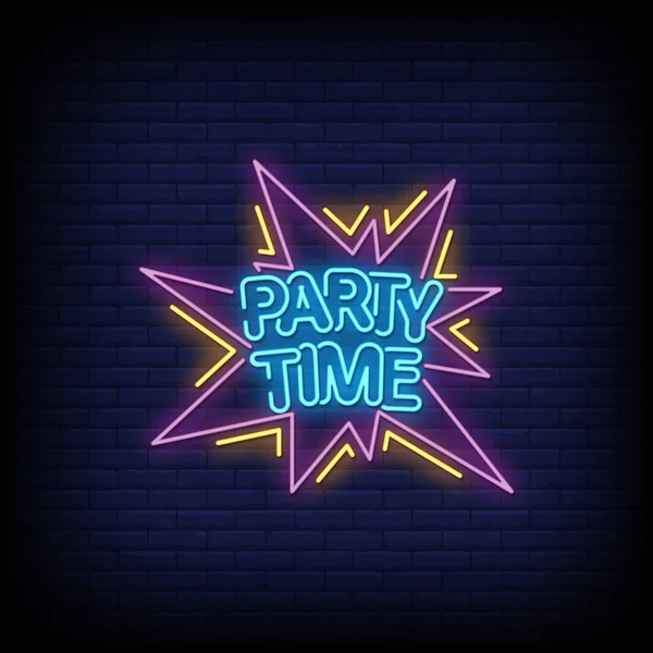 Party Time Neon Style Text Vector Illustration — Stock Vector