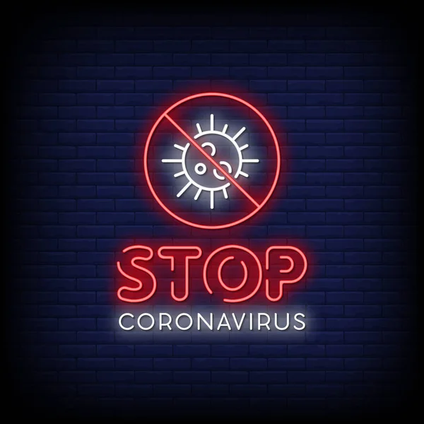 Stoppa Coronavirus Neon Stil Text Vektor Illustration — Stock vektor