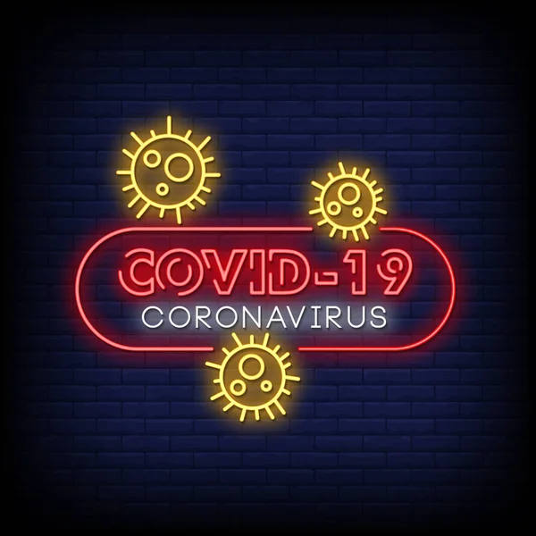 Covid Coronavirus Neon Tarzı Metin Vektör Illüstrasyonu — Stok Vektör