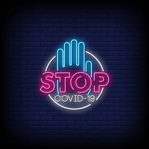 Stop Covid Texte Style Néon Illustration Vectorielle — Image vectorielle