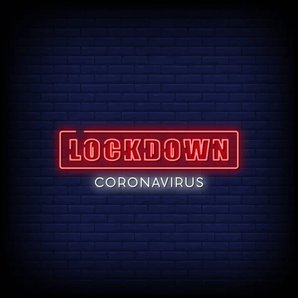 Lock Coronavirus Neon Stijl Tekst Vector Illustratie — Stockvector