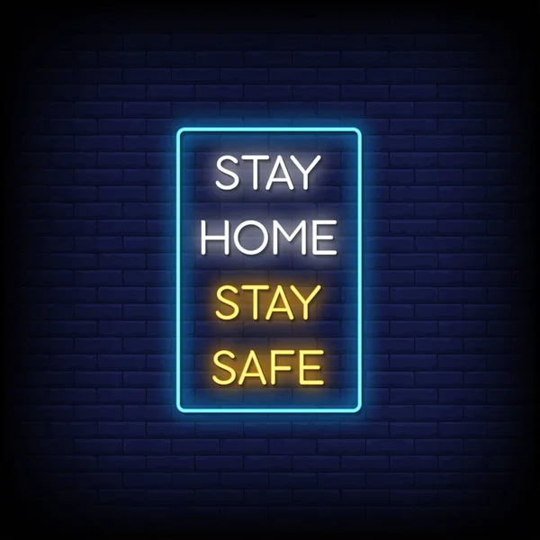 Stay Home Stay Safe Testo Stile Neon Illustrazione Vettoriale — Vettoriale Stock