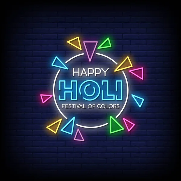Happy Holi Festival Colors Neon Style Text Vector Illustration — Stock Vector