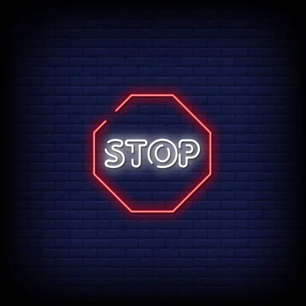 Stop Neon Stijl Tekst Vector Illustratie — Stockvector