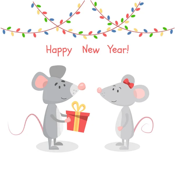 Maus beschenkt einen Freund für das neue Jahr. — Stockvektor