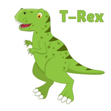 Dinozor T-Rex çizgi film tarzında çizim yapıyor. Vektör illüstrasyonu beyaz arkaplanda izole edildi.