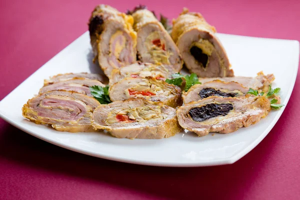 Meat chicken rolls  with vegetable stuffing — Stock Photo, Image