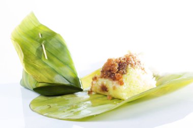 Kırmızı karides ve paçavra Hindistan cevizi yapışkan pirinç 