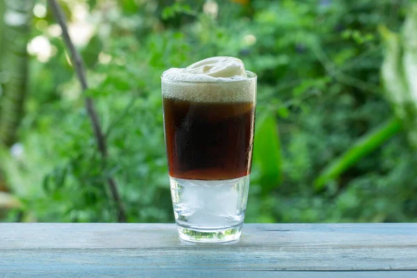 Root Beer Float Tasty Summer Treat Green Tree Background Stok Gambar Bebas Royalti
