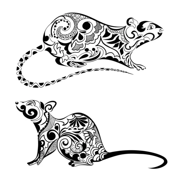 Silhouette Rat Ornement Rat Symbole Nouvel Chinois Signe Zodiaque Horoscope — Image vectorielle