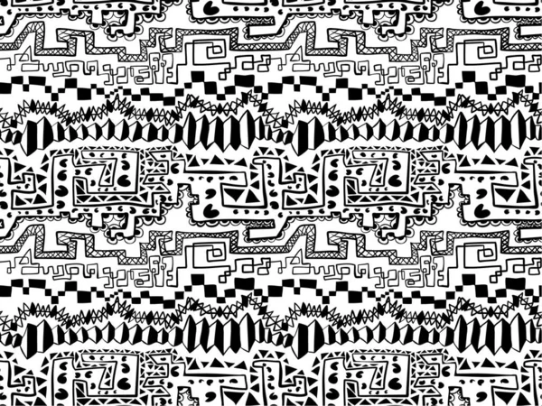 Geometrische Naadloze Patroon Stijl Zentangle Etnische Doodle Horizontale Zwart Wit — Stockvector