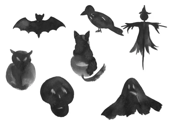 Koleksi binatang tinta hitam dan elemen — Stok Foto