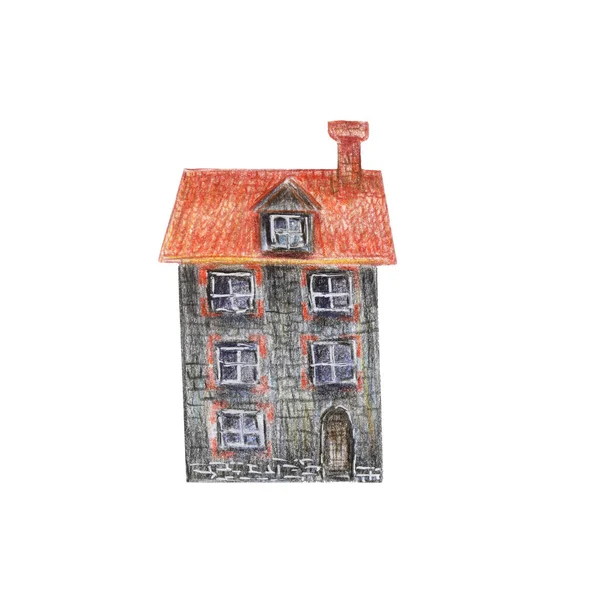 Illustration in the children's style of a Scandinavian house — Stock Photo, Image