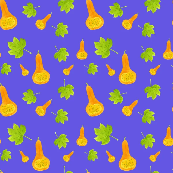 Seamless pattern with bottle gourds and leaves — Stock Photo, Image