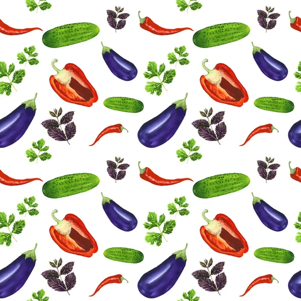 Υδατογραφία αδιάλειπτη μοτίβο τροφίμων με το σύνολο των λαχανικών — Φωτογραφία Αρχείου