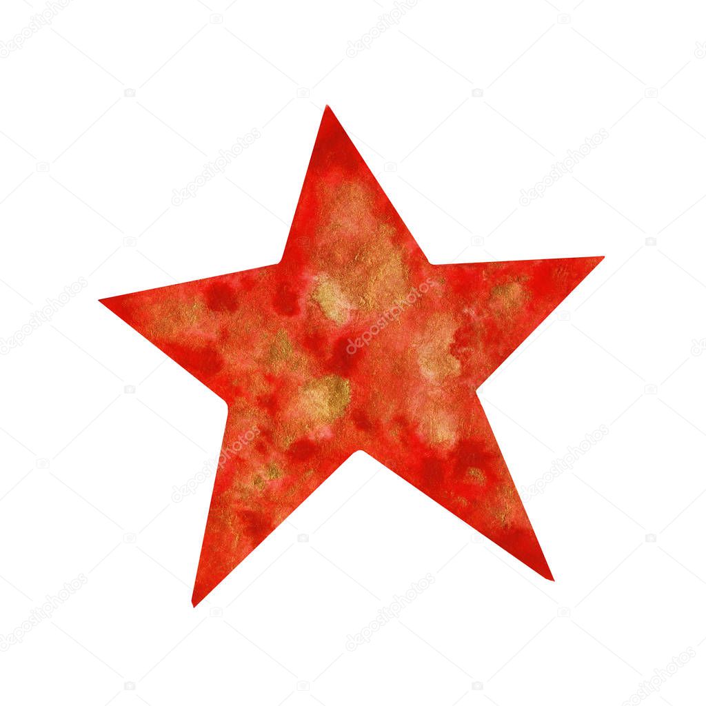 Watercolor red and gold star