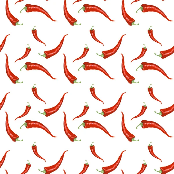 Patrón sin costura de acuarela con chiles rojos picantes — Foto de Stock