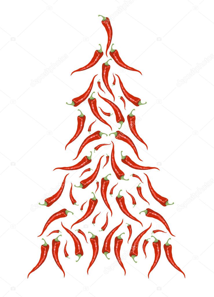 Vegan Christmas tree made of chili peppers