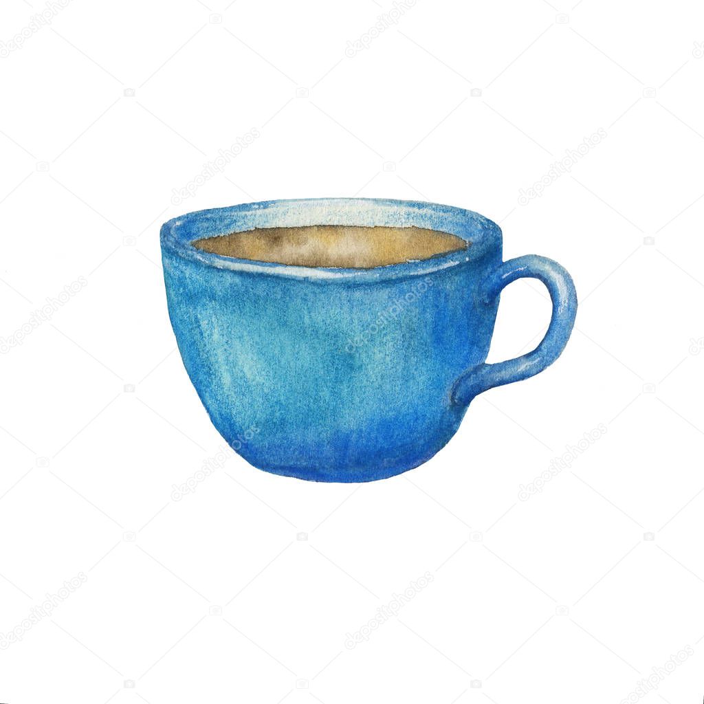 Watercolor blue cup of coffee