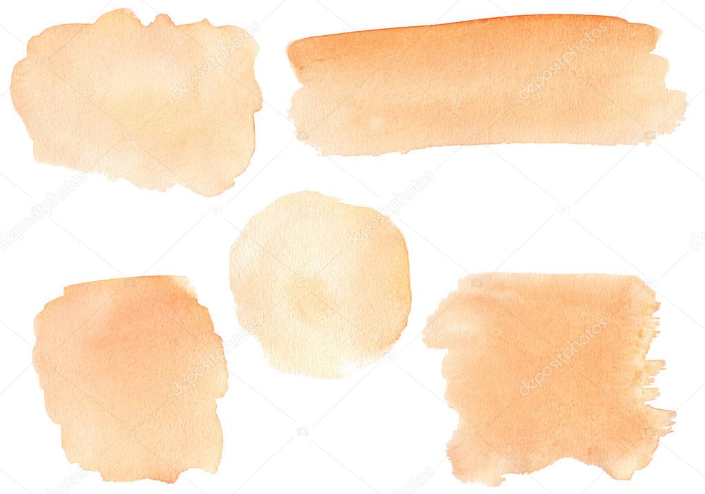 Set of pastel cream colored watercolor smears and strips
