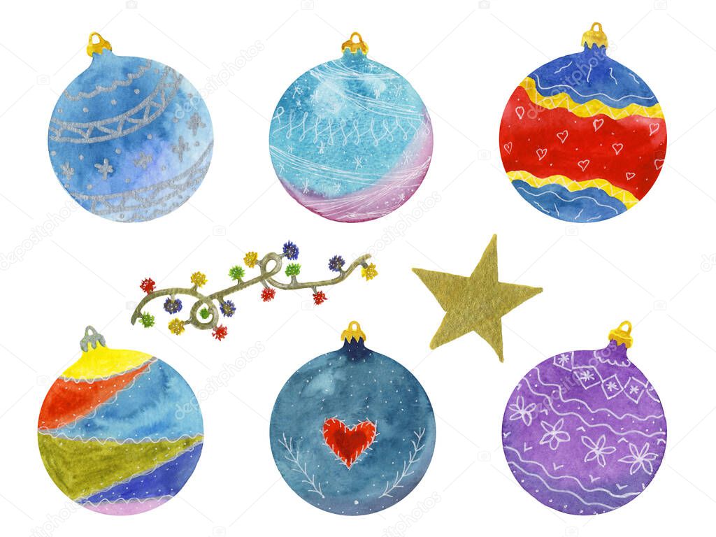 Set of multi-colored Christmas decorations
