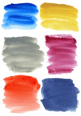 Set of multi-colored watercolor brushstrokes and stains