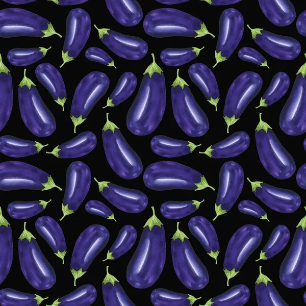 Aquarelle Motif Sans Couture Aubergines Violettes Illustration Légumes Dessinée Main — Photo