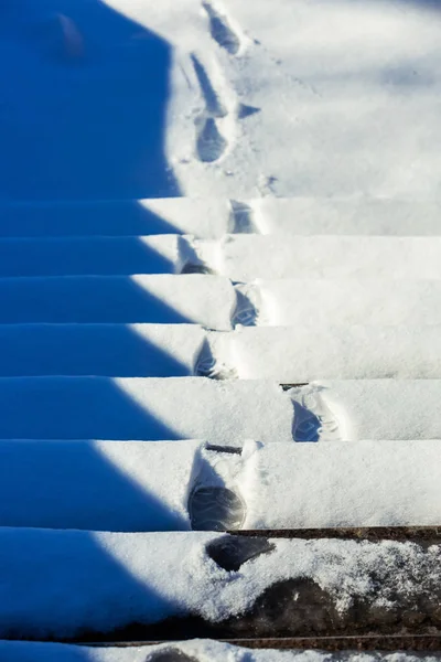 Huellas de botas en escalones nevados —  Fotos de Stock