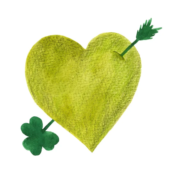 Green heart with shamrock arrow — 스톡 사진