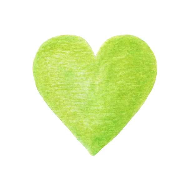 Verde acuarelă și creioane colorate ilustrare inimă — Fotografie, imagine de stoc
