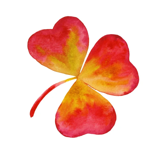 Rood Geel Aquarel Shamrock Handgetekende Klaverillustratie Een Witte Achtergrond Geïsoleerd — Stockfoto