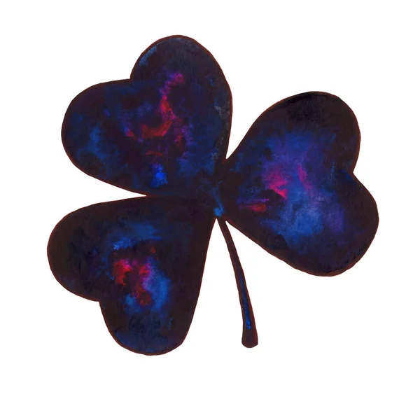 Kosmische Donkerblauwe Paarse Sjamrock Illustratie Prachtige Verfvlekken Handgetekende Mystieke Zwarte — Stockfoto