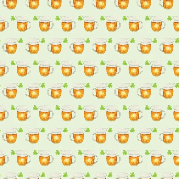 Пиво Безшовний Візерунок Акварельні Руки Малювали Візерунок Мішками Пива Шамками — стокове фото