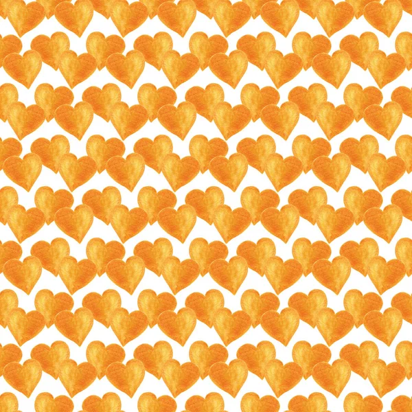 Orange Hearts Seamless Pattern Hand Drawn Watercolor Colored Pencils Illustration — Stock Photo, Image