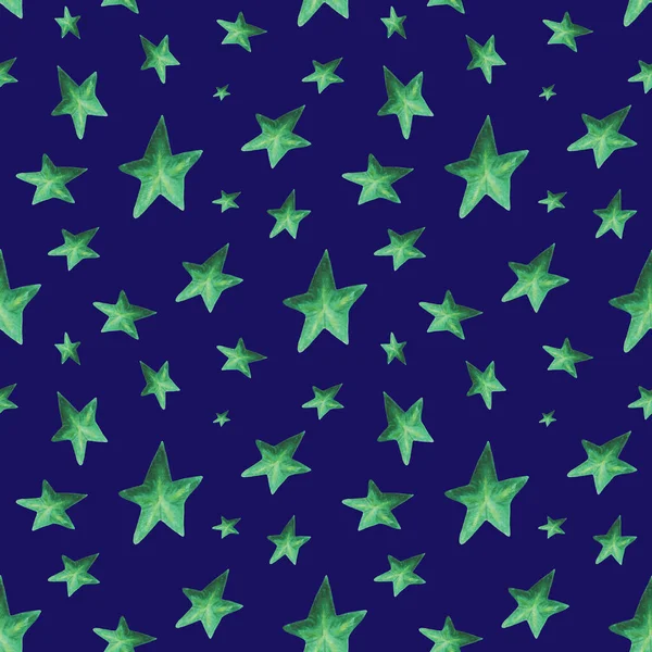 Estrellas Dibujadas Mano Patrón Sin Costuras Estrellas Verdes Sobre Fondo — Foto de Stock