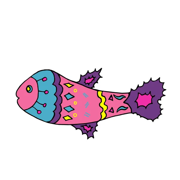 Hand Drawn Multi Colored Vector Fish Sea Bright Doodle Illustration — Stock Vector