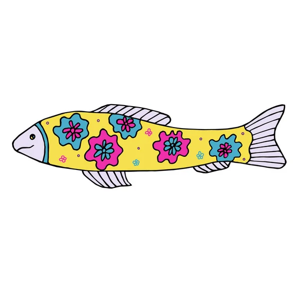 Hand Drawn Multi Colored Vector Fish Sea Bright Doodle Illustration — Stock Vector