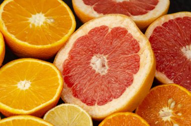 taze dilimlenmiş turunçgil, portakal, limon, greyfurt taze