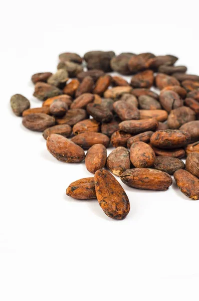 Beyaz arka planda izole kakao çekirdekleri.