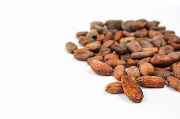 Beyaz arka planda izole kakao çekirdekleri.